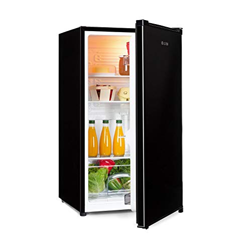 Klarstein Hudson Nevera - 88 litros, eficiencia energética A++, 3 estantes de cristal, 2 compartimentos para verduras, luz interior LED, 3 compartimentos para botellas de hasta 2 litros, Negro
