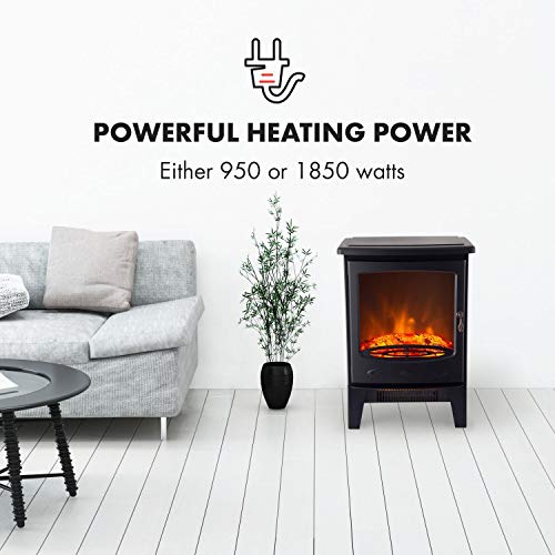 Klarstein Meran Chimenea eléctrica con Efecto llameante, Chimenea electrónica, CREA Ambiente romántico, 950 o 1850 W de Potencia, Termostato, InstaFire sin Humos, No se recalienta, Negro