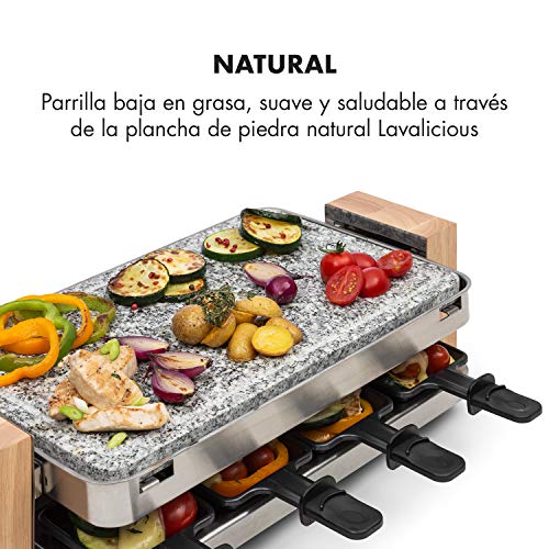 Klarstein Prime-Rib Raclette con Piedra Natural - Raclette-Barbacoa, Barbacoa de Fiestas, 2 en 1, para 8 Personas, 1500 W, Termostato, Regulable, Carcasa de Acero, Accesorios, Negro