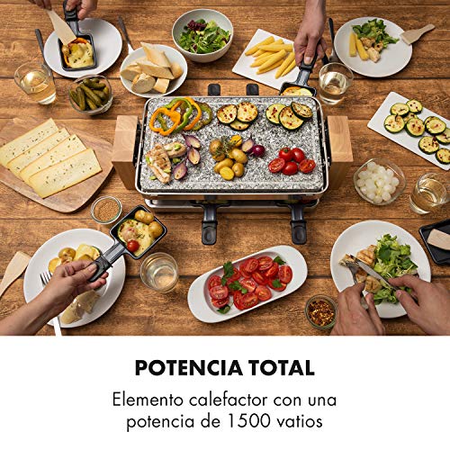 Klarstein Prime-Rib Raclette con Piedra Natural - Raclette-Barbacoa, Barbacoa de Fiestas, 2 en 1, para 8 Personas, 1500 W, Termostato, Regulable, Carcasa de Acero, Accesorios, Negro