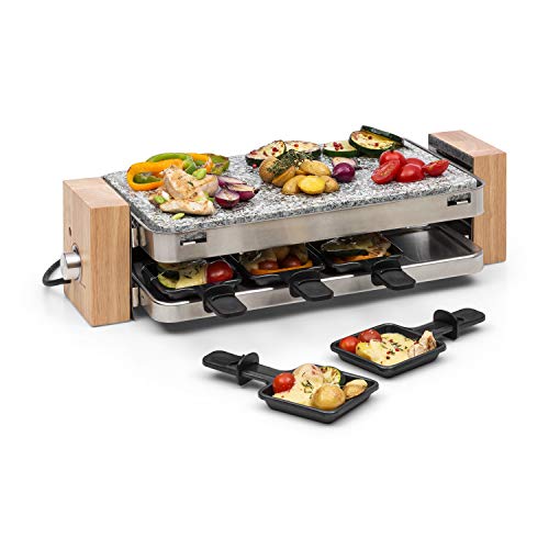 Klarstein Prime-Rib Raclette con Piedra Natural - Raclette-Barbacoa, Barbacoa de Fiestas, 2 en 1, para 8 Personas, 1500 W, Termostato, Regulable, Carcasa de Acero, Accesorios, Negro