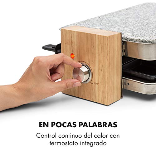 Klarstein Prime-Rib Raclette con Piedra Natural - Raclette-Barbacoa, Barbacoa de Fiestas, 2 en 1, para 8 Personas, 1500 W, Termostato, Regulable, Carcasa de Acero, Accesorios, Negro