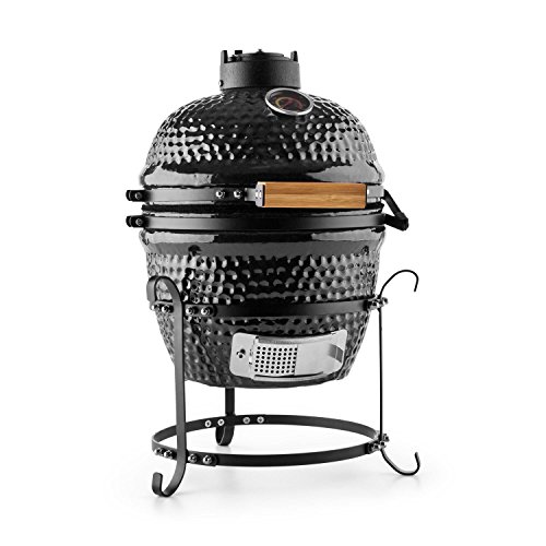 Klarstein Princesize Parrilla Kamado - Barbacoa Japonesa, Ahumador, Horno cerámico 11", Asador, Baja Temperatura carbón, Ideal Madera aromática, BBQ slowcooking, Negro
