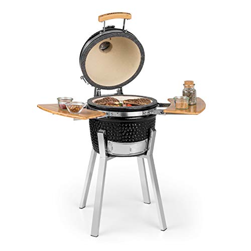 KLARSTEIN Princesize Pro Kamado – Barbacoa de cerámica y ahumador, 13" Pulgadas de diámetro (33 cm), Parrilla de Acero Inoxidable, para Asar, cocinar a Fuego Lento, ahumar u Hornear, Negro