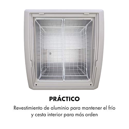 Klarstein Pro Eispalast, 100 litros, congelador con tapa corrediza de vidrio, catering, comercial, snack, pequeño, 60 x 91 x 67 cm, congelador, puerta corrediza de vidrio, 2 cestas colgantes, blanco