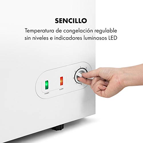 KLARSTEIN Pro Eispalast - Congelador con tapa corrediza de vidrio, 60 L, catering, comercial, snack bar, 47,5 x 84 x 55 cm, congelador, puerta corrediza de vidrio, cesta colgante, blanco