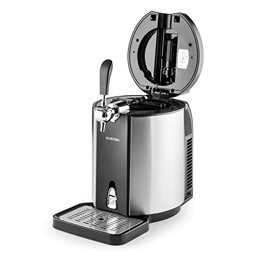 Klarstein Skal Silver Edition - Dispensador de cerveza, Tirador universal, Barriles de 5L, Refrigerador termoeléctrico, Indicador LED, Cartuchos CO², Adaptador, Acero inoxidable, Negro/gris