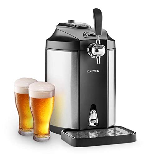 Klarstein Skal Silver Edition - Dispensador de cerveza, Tirador universal, Barriles de 5L, Refrigerador termoeléctrico, Indicador LED, Cartuchos CO², Adaptador, Acero inoxidable, Negro/gris