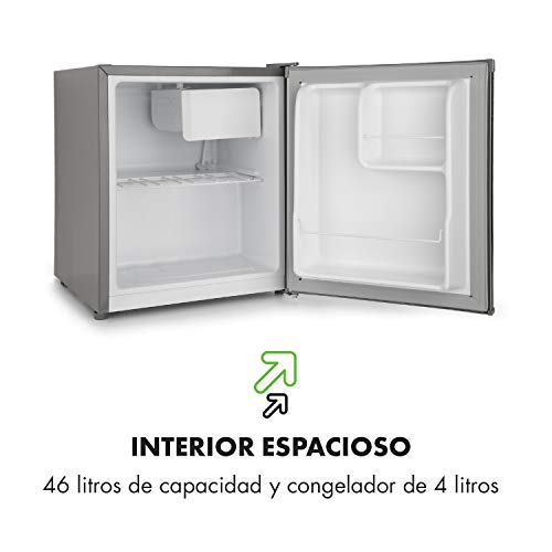 Klarstein Snoopy Eco - Mininevera con congelador, 46 litros de capacidad, Congelador de 4 litros de capacidad, 41 dB, Silencioso, Bajo consumo, Gris