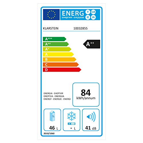 Klarstein Snoopy Eco - Mininevera con congelador, 46 litros de capacidad, Congelador de 4 litros de capacidad, 41 dB, Silencioso, Bajo consumo, Gris