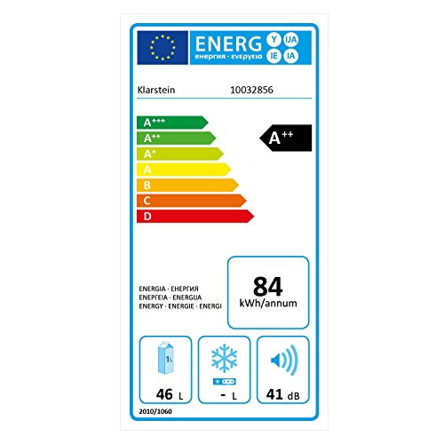 Klarstein Snoopy Eco - Mininevera con congelador, 46 litros de capacidad, Congelador de 4 litros de capacidad, 41 dB, Silencioso, Bajo consumo, Negro
