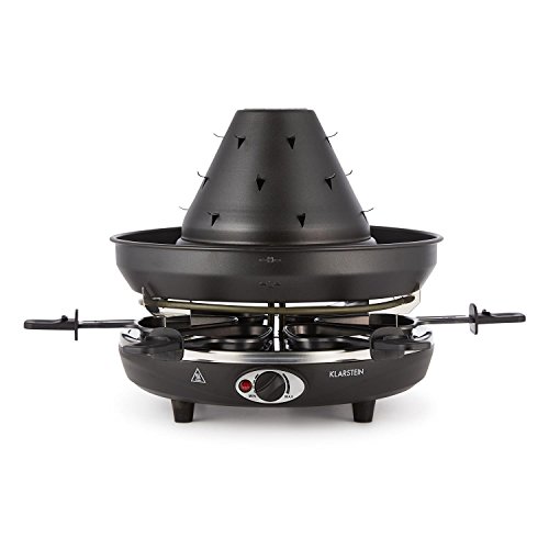 Klarstein Taste Volcano Raclette - Grill de mesa, Parrilla eléctrica, Grill tártaro, 1500 W, Temperatura Regulable, Asar, Hornear Mini-sartenes Antiadherente, negro