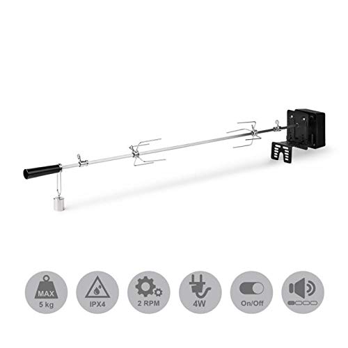 Klarstein Van Helsing Pincho Giratorio de Parrilla eléctrica - Accesorio para asador, Acero Inoxidable, Motor eléctrico de 4 W, 2 RPM, 91,5 cm con Mango, Plata