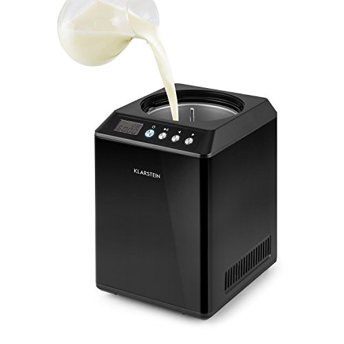 Klarstein - Vanilly Sky Family, Heladera, Yogurtera, Máquina de helados, Refrigeración retardada, Pantalla LED, 250 W, 2,5 litros, Vaso medidor de tamaño de una copa, Negra