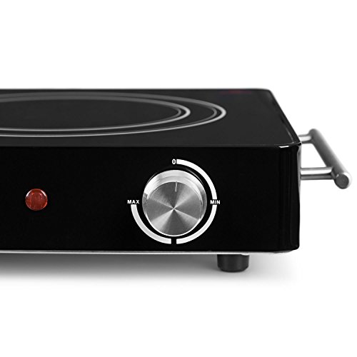Klarstein VariCook Duo - Placa de cocina, Hornillo eléctrico, Cocina eléctrica, Potencia 3000W, Cocción por infrarrojos, Radiador halógeno, Fogones de 20 y 16,5cm, Acero inoxidable, Negro