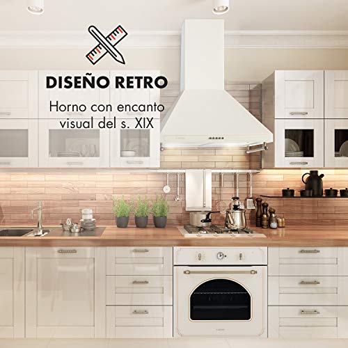 Klarstein Victoria Horno de cocina - Horno eléctrico, Diseño retro, 9 funciones, Autoapagado, 50-250°C, 70 litros, 10 alturas, Fácil de limpiar gracias a su apertura, Iluminación, Marfil