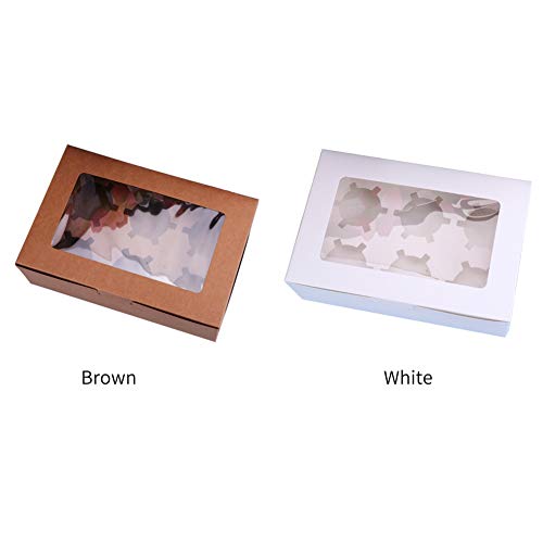 KOET - Caja para magdalenas, 10 unidades, 2/4/6 agujeros de cartón con ventana transparente y espacio empotrado para panadería, fiesta, postre, embalaje, No nulo, Blanco, 2 holes