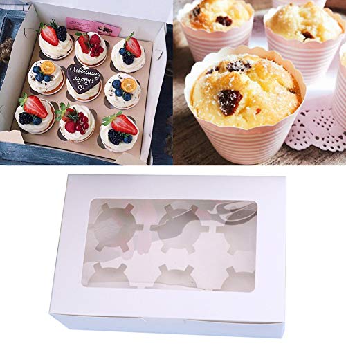 KOET - Caja para magdalenas, 10 unidades, 2/4/6 agujeros de cartón con ventana transparente y espacio empotrado para panadería, fiesta, postre, embalaje, No nulo, Blanco, 2 holes