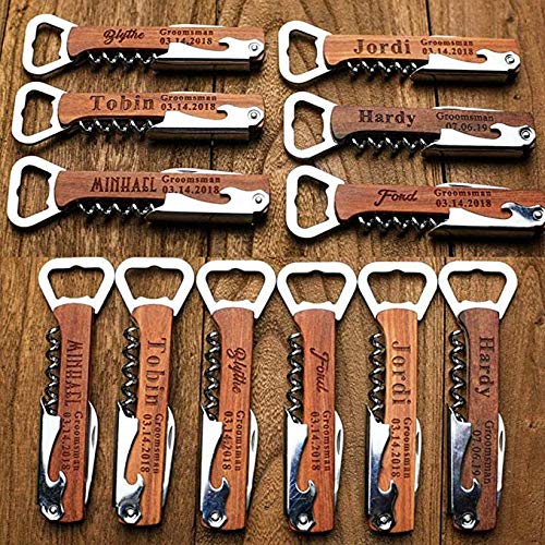 Kokobi Abrebotellas de Vino de Madera Personalizado, Padrino de Boda Dama de Honor Sacacorchos Mejor Hombre Regalos de Fiesta de Bodas Abridor de Vino Grabado (Wooden)