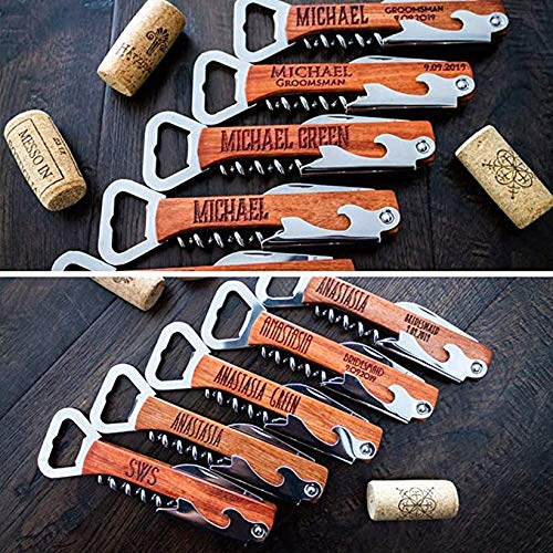 Kokobi Abrebotellas de Vino de Madera Personalizado, Padrino de Boda Dama de Honor Sacacorchos Mejor Hombre Regalos de Fiesta de Bodas Abridor de Vino Grabado (Wooden)