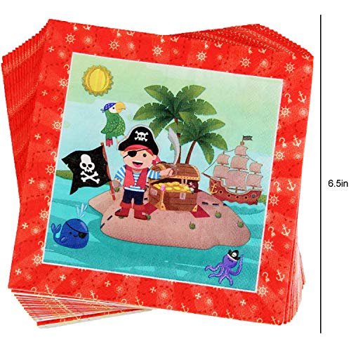 Kompanion Set de 102 Piezas Plato de Pirata para Fiestas Incluye Pancarta, Platos, Vasos, Cubiertos, Servilletas, Mantel, 25 Personas