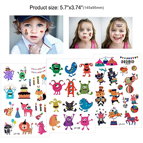 Konsait Tatuajes Temporales para Niños Niñas, 160pcs Dibujos Animados Animal Tatuaje Falso Pegatinas Flor Mariposa piñata Niños Infantiles Fiesta de cumpleaños Regalo Bolsas Relleno