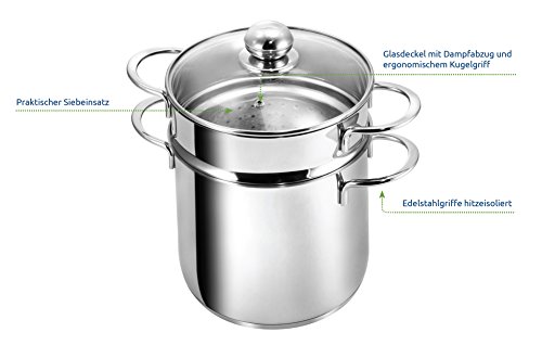Kopf 122494 Olla para hervir Pasta Makkaroni, Ø 20 cm, Acero Inoxidable + cesto de cocción para Espaguetis/Verduras