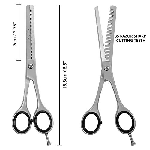 Kovira Tijeras Peluqueria Profesional – 16,5cm de Largo – Afiladas Tijeras de Descargue – Set Tijeras Peluquero Acero Inoxidable de Entresacar con 35 Dientes – Corte Pelo en Casa Hombres y Mujeres