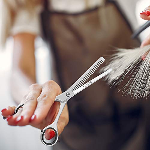 Kovira Tijeras Peluqueria Profesional – 16,5cm de Largo – Afiladas Tijeras de Descargue – Set Tijeras Peluquero Acero Inoxidable de Entresacar con 35 Dientes – Corte Pelo en Casa Hombres y Mujeres