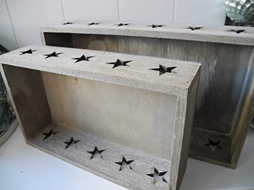 Krenz - Juego de 2 bandejas de 30,5 cm y 25 cm, diseño de estrella, de filigrana navideña, bandeja de madera, bandeja de madera con estrellas, platos, adviento, Navidad, casa de campo, n.º 2