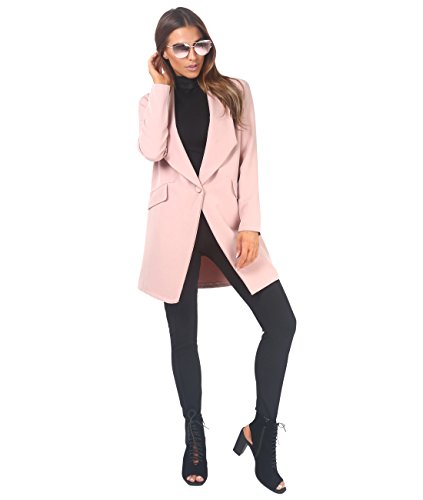 KRISP Blazer Mujer Largo Boyfriend Chaqueta Larga Elegante Talla Grande Boda, (Rosa, XS), 5403-PNK-XS