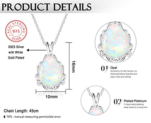 KristLand - Piedra de Luna S925 Plata Esterlina Collar con Fuego Opalo Blanco Forma Gota de Agua Dije 10MM /13MM 10MM