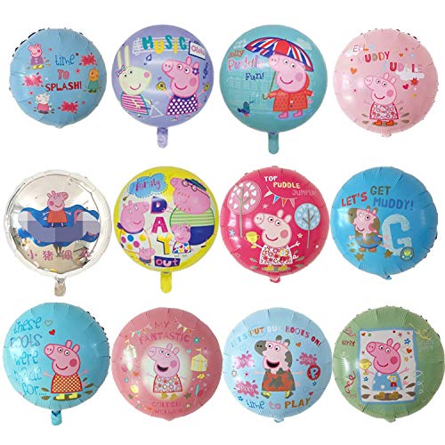 KRUCE 12 PC Globos de Papel de Fiesta de cumpleaños de Cerdos Rosados Lindos, Globos de Papel de Aluminio de Cerdos Rosados Lindos para Regalos de niños Suministros de Fiesta de cumpleaños Decoración