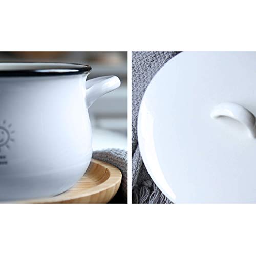 KSWD Tazones de consomé con asa Tazón para Sopa Sopera Bol Cuenco Taza Tapa Tenedor Cerámico Vidriado Porcelana Blanco