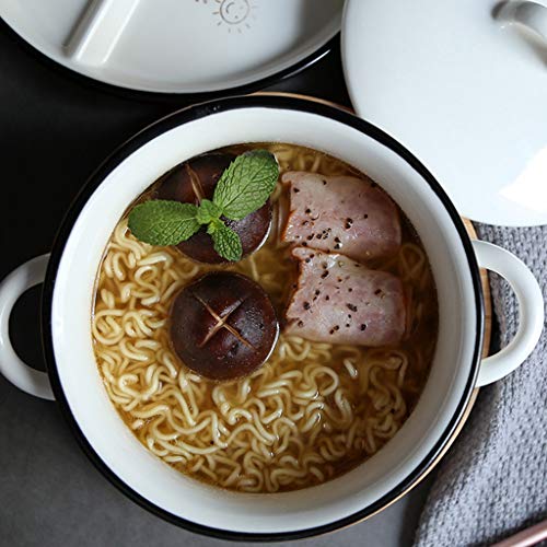 KSWD Tazones de consomé con asa Tazón para Sopa Sopera Bol Cuenco Taza Tapa Tenedor Cerámico Vidriado Porcelana Blanco