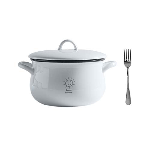 KSWD Tazones de consomé con asa Tazón para Sopa Sopera Bol Cuenco Taza Tapa Tenedor Cerámico Vidriado Porcelana Blanco