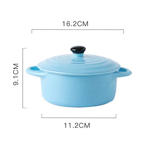 KSWD Tazones de consomé Tazón para Sopa con asa Sopera Bol Cuenco Taza Anti escaldado Estilo japones Cerámico con Tapa Horno Microonda Horneando Huevo al Vapor Vidriado Vajilla,D