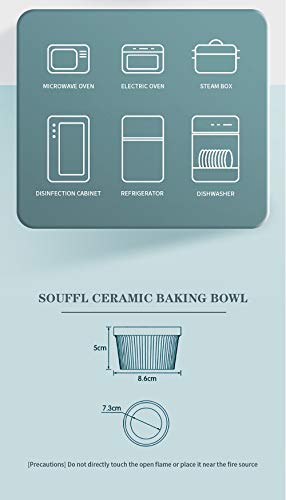 Kuan Molde Tarta Taza para Hornear pequeña de cerámica para Hornear de 4 Piezas,la Taza para Hornear se USA para soufflé,pudín de Caramelo,natillas,pudín y Helado