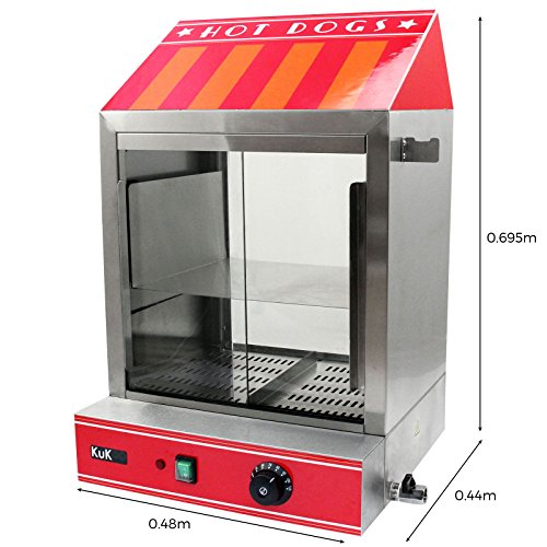 KuKoo - Máquina Eléctrica de Vapor para Perros Calientes de Acero Inoxidable con Carrito para Fiestas, Eventos, Festival, Fast-Food, Takeaway y Café