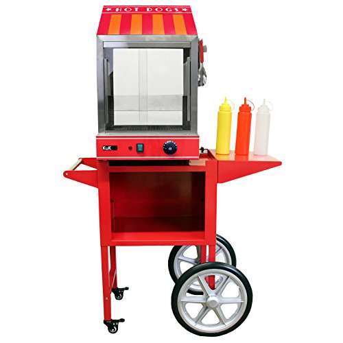KuKoo - Máquina Eléctrica de Vapor para Perros Calientes de Acero Inoxidable con Carrito para Fiestas, Eventos, Festival, Fast-Food, Takeaway y Café