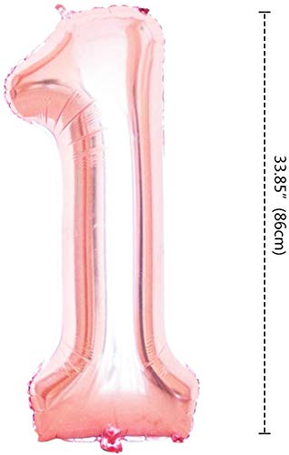 KUNGYO Decoraciones de Fiesta de Cumpleaños para Adultos y Niños, Oro Rosa Gigante Número 1 y Estrella de Helio Globos, Cintas, Globos de Confeti de Látex- Rose Gold Suministros de Fiesta