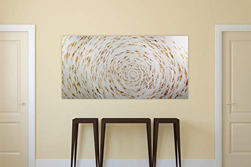 Kunstloft® Cuadro en acrílico En el Estanque 140x70cm | Original Pintura XXL Pintado a Mano sobre Lienzo | Dorado Beis | Cuadro acrílico de Arte Moderno con Marco