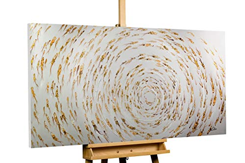 Kunstloft® Cuadro en acrílico En el Estanque 140x70cm | Original Pintura XXL Pintado a Mano sobre Lienzo | Dorado Beis | Cuadro acrílico de Arte Moderno con Marco
