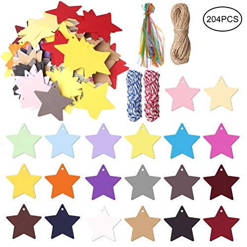 kuou 200 Etiquetas de Regalo con Agujero, Etiquetas Coloridas para Colgar en el Paquete, Etiquetas para árbol de Deseos con 3 Rollos de Cuerda y Cintas de Organza