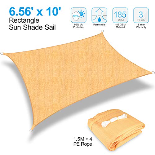 Kupton Toldo de Vela Rectangular para el Sol, 95% de Permeabilidad al Agua y al Aire, Patios al Aire Libre, Patios Traseros, Piscinas de Jardín, Tamaño 6.56' x 10' （2 * 3m）