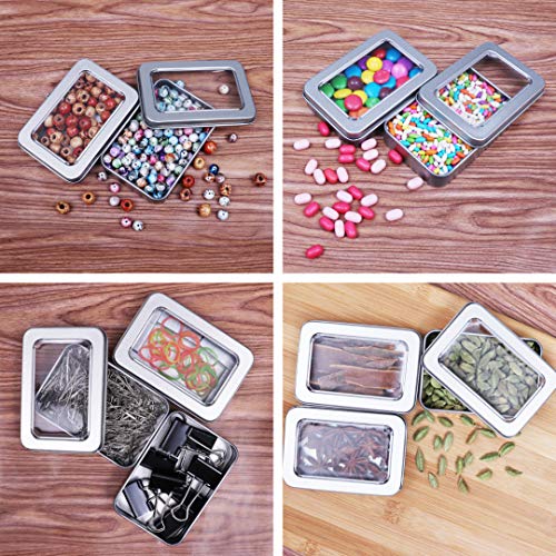 Kurtzy Cajas Metalicas Pequeñas (Pack 10) Latas de Aluminio Tapa Transparente sin Bisagra - 9cm x 5.5cm x 2cm - Latas Vacías para Cosméticos, Especias, Tarjeta SD, Abalorios, Monedas, Joyas, Dulces