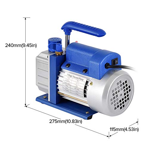 Kwasyo Bomba de Vacío 3CFM,1/4HP, Juego de Manómetros Diagnósticos, para la Reparación de Equipos de Aire Acondicionado y Refrigeración Ideal para R22, R134a, R410A, R407C