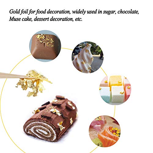Kylewo Láminas de Oro comestibles Copos de Hojas de Oro, 24K Copos de Oro Decoración de Alimentos comestibles Papel de Aluminio Cocina Mousse Pastel Hornear Pasteles Artes Artesanías Decoración