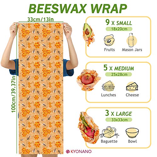 KYONANO Envoltorio Cera De Abeja, Papel de Cera de Abeja Alimentos Reutilizable Beeswax Food Wrap, Papel de Cera de Abeja Mantiene Alimentos Fresco(33x100cm)