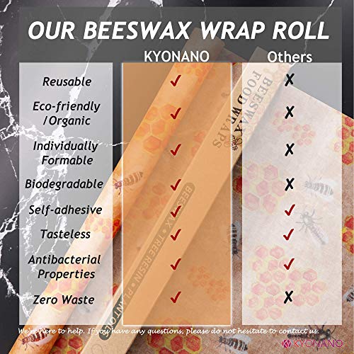 KYONANO Envoltorio Cera De Abeja, Papel de Cera de Abeja Alimentos Reutilizable Beeswax Food Wrap, Papel de Cera de Abeja Mantiene Alimentos Fresco(33x100cm)